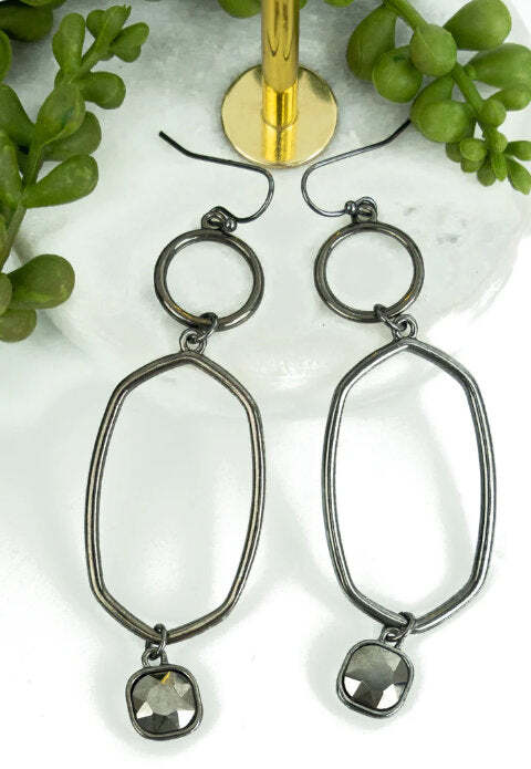 Clarissa Hematite Gemstone Hexagon Earrings