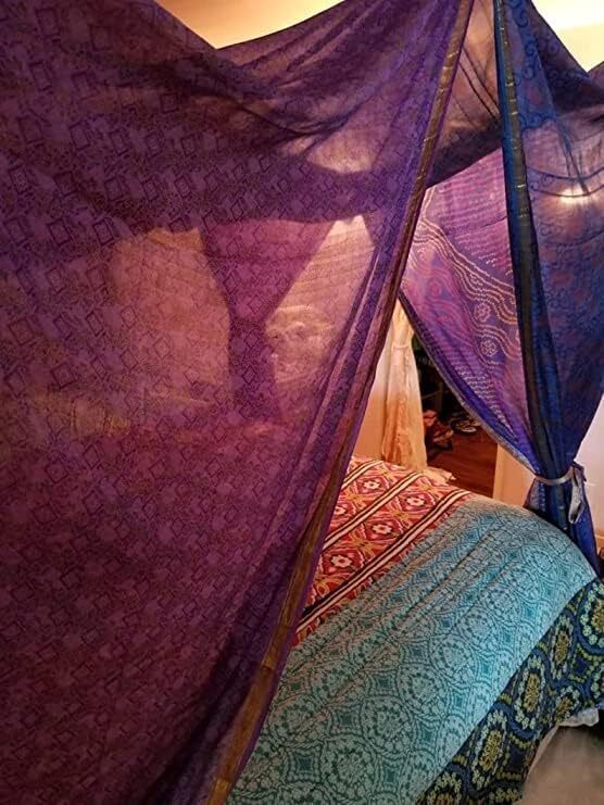 Indian Silk Sari Bed Canopy Four Post Bed Canopy Drapes Gypsy Canopy