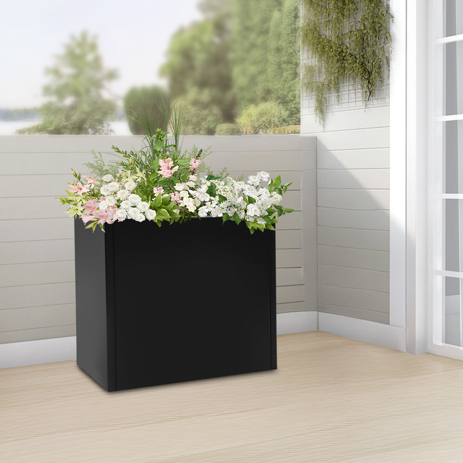 Tall Outdoor Planter Box, Rectangular Metal Planter Box 24*10*24in Garden Yard