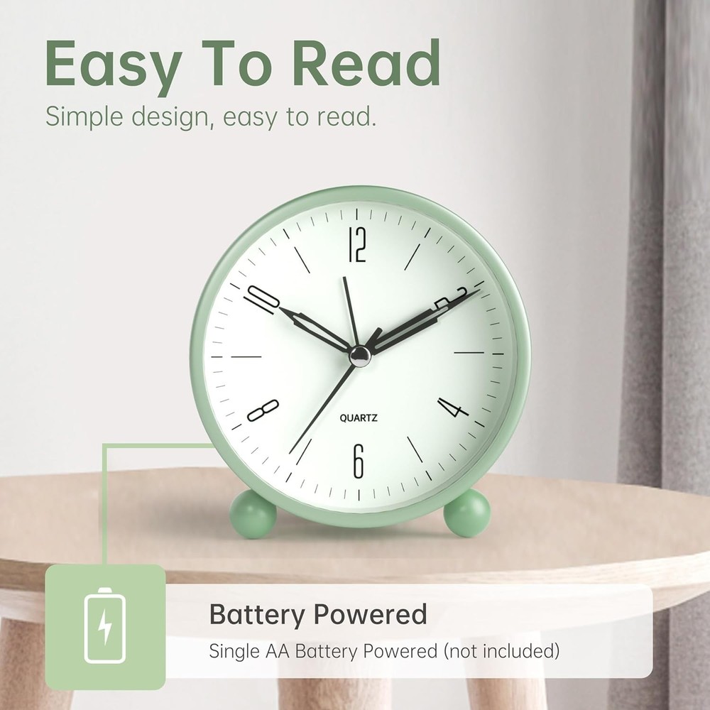 Charming Green Analog Clock - 4-Inch, Super Silent & Ideal for Any Setting