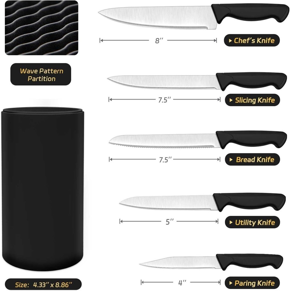 Complete 6-Piece Kitchen Knife Block Set - Stylish & Durable Gift for Chefs