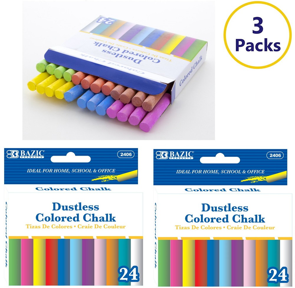 3 Pack - Assorted Dustless Chalk Non-toxic Drawing Home school Office