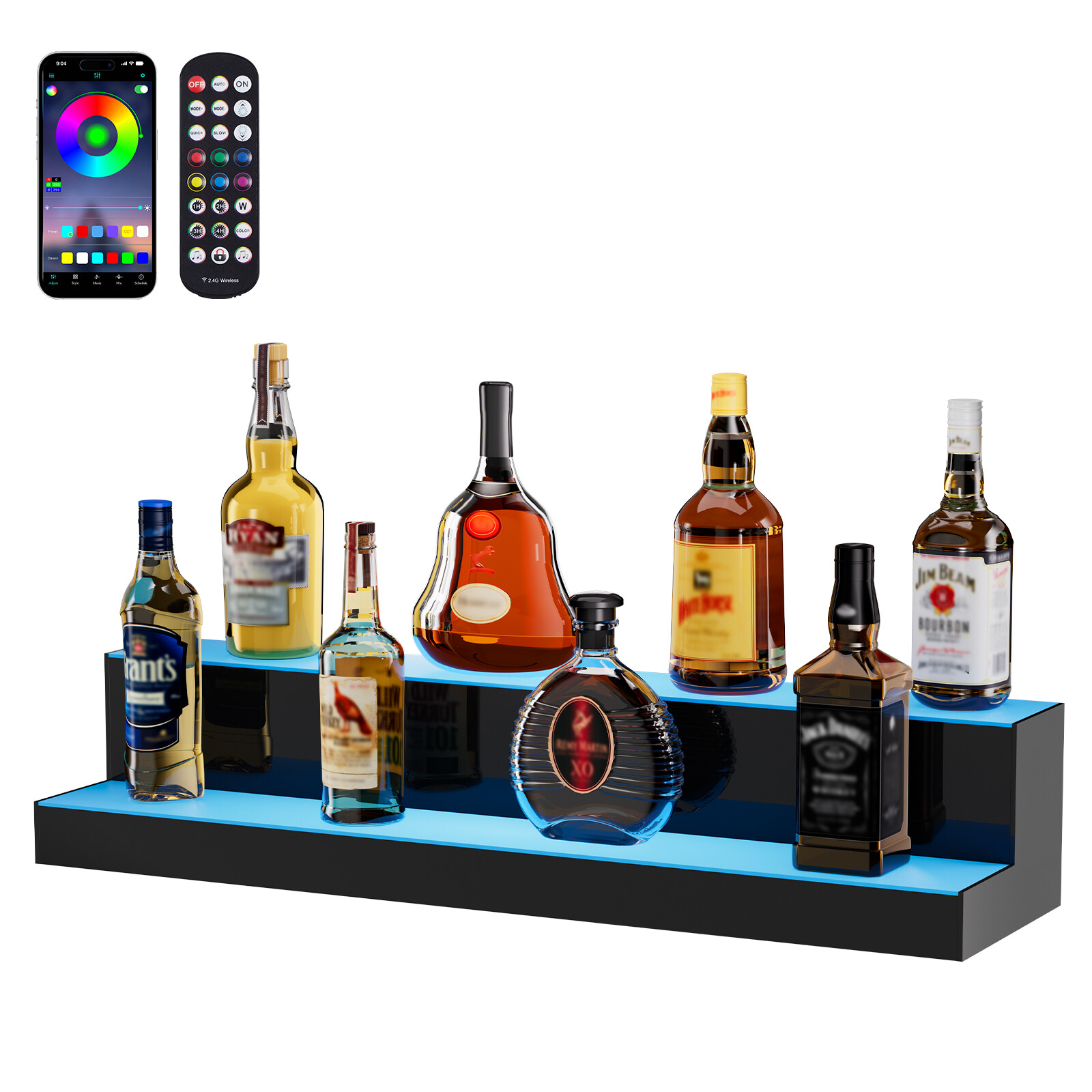 Uimoso 30" 2-Step LED Lighted Liquor Bottle Display Bar Shelf RF & App Control