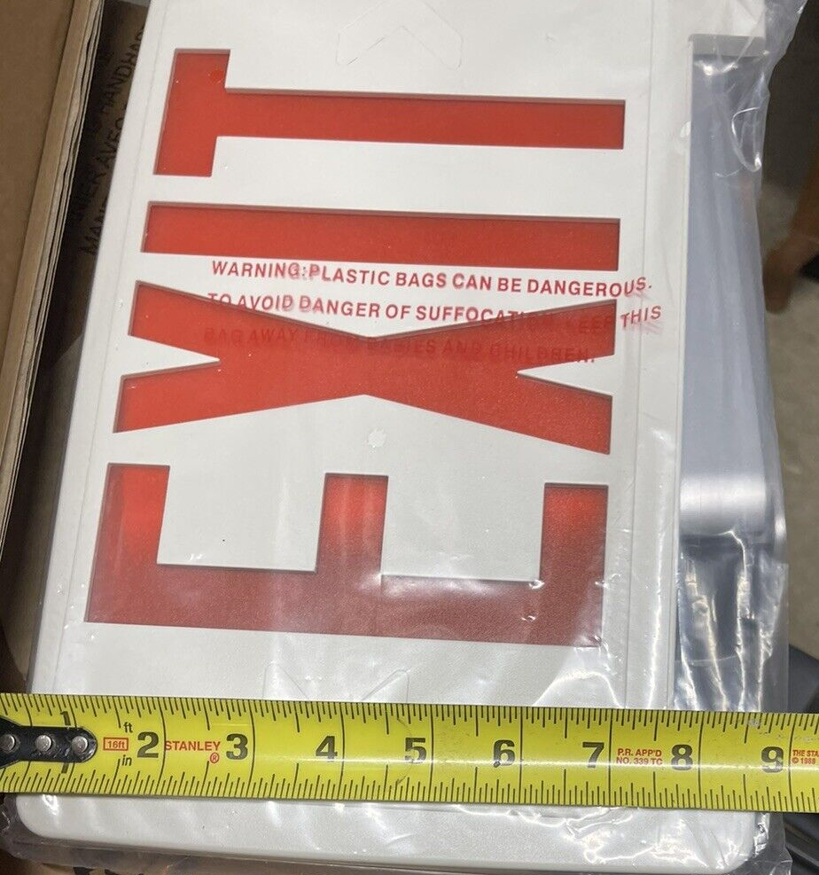 New REPLACEMENT Emergency EXIT LIGHT COVERS Red WHITE PLASTIC SIGN 12.5"x 8.5"