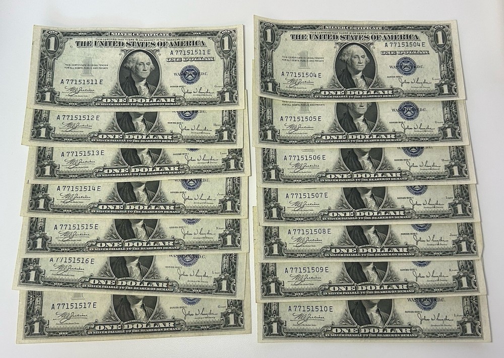 1935 c silver certificate dollar. 14 Consecutive