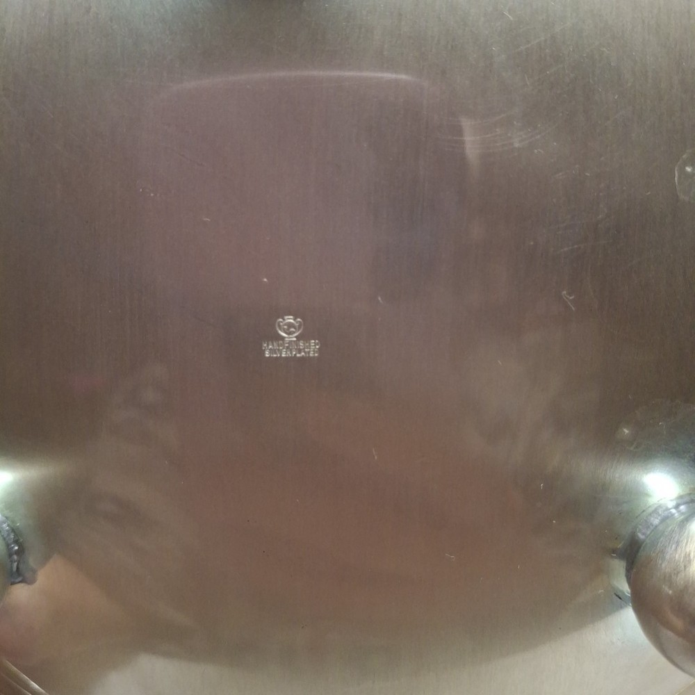 2Vtg Modern Silver Silverplate Footed Decorative Centerpiece Bowl Japan 11.75"