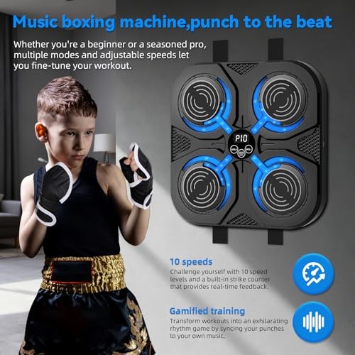 Music Boxing Machine,Interactive Punching Trainer with LED Large Black