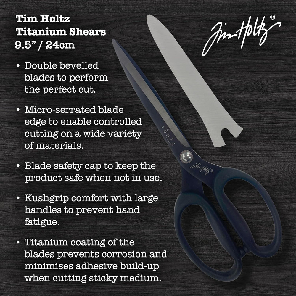 Scissors All Purpose - 9.5 Inch Titanium Snips with Micro Serrated Blade Edge -