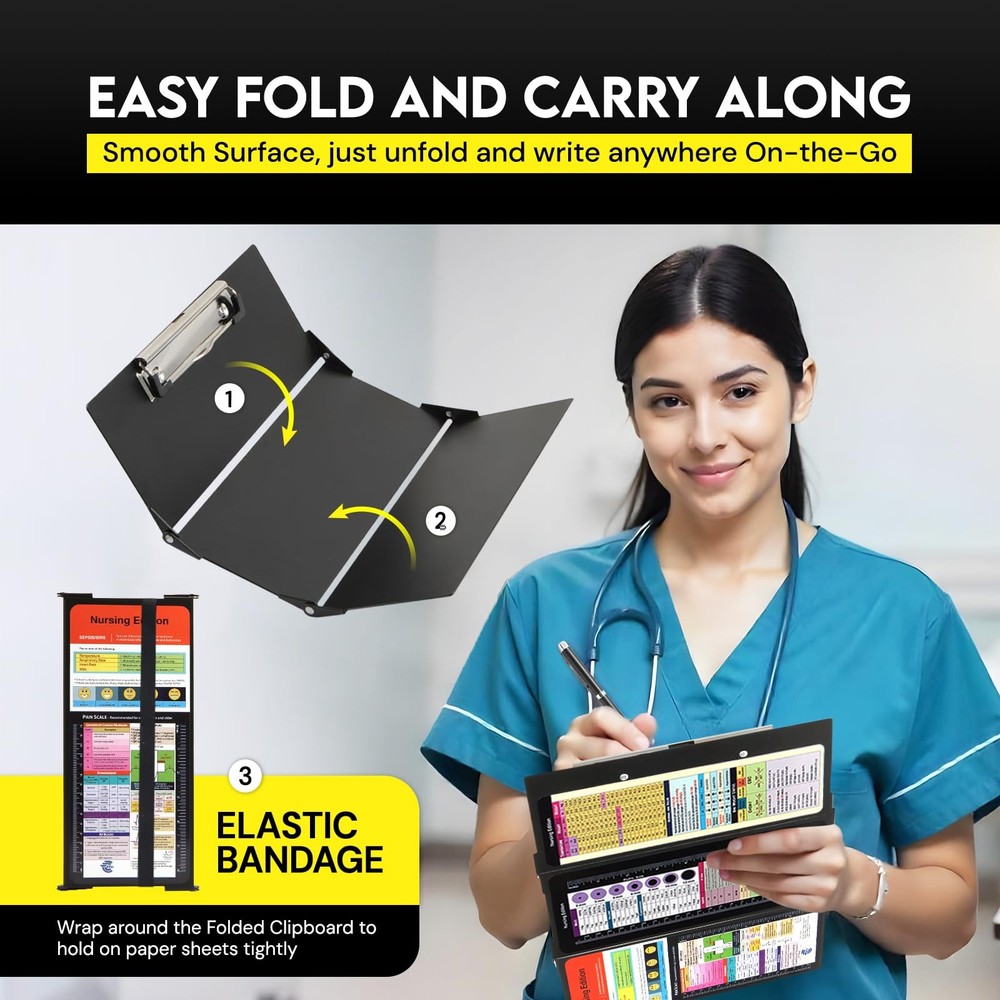 Nursing Clipboard Foldable with Medical Edition Cheat Sheets, 3 Layers Alumin...