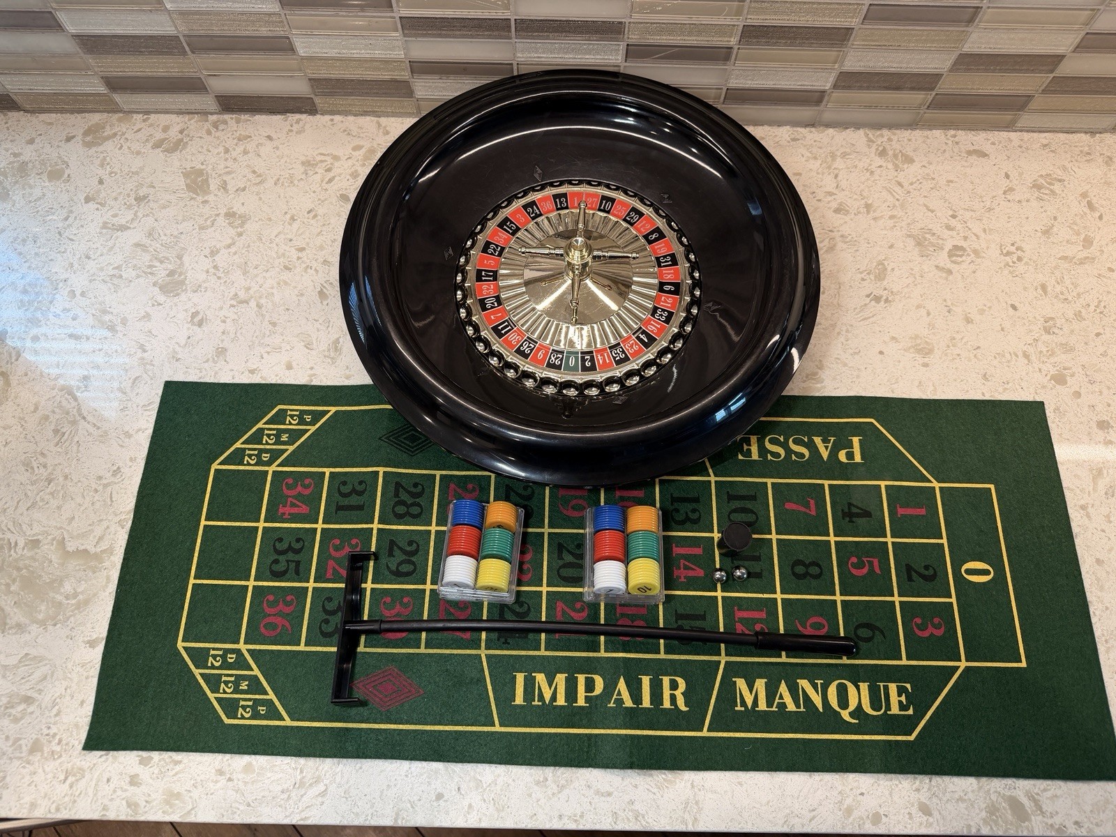 16 Inch Roulette Wheel Game Set with Game Layout, Mini Chips, Rake