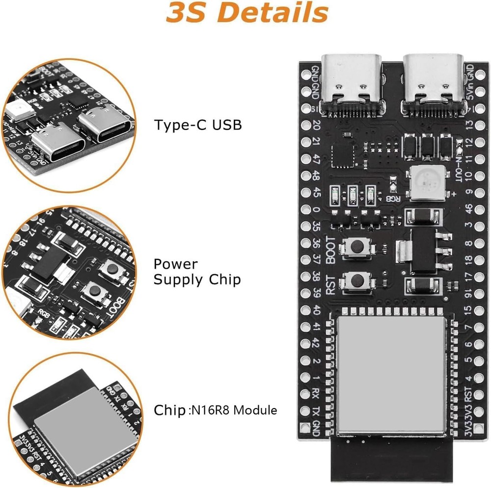 3 PCS ESP ESP-32-S3 Development Board ESP-32-S3 Module with ESP-1-N16R8 Low P