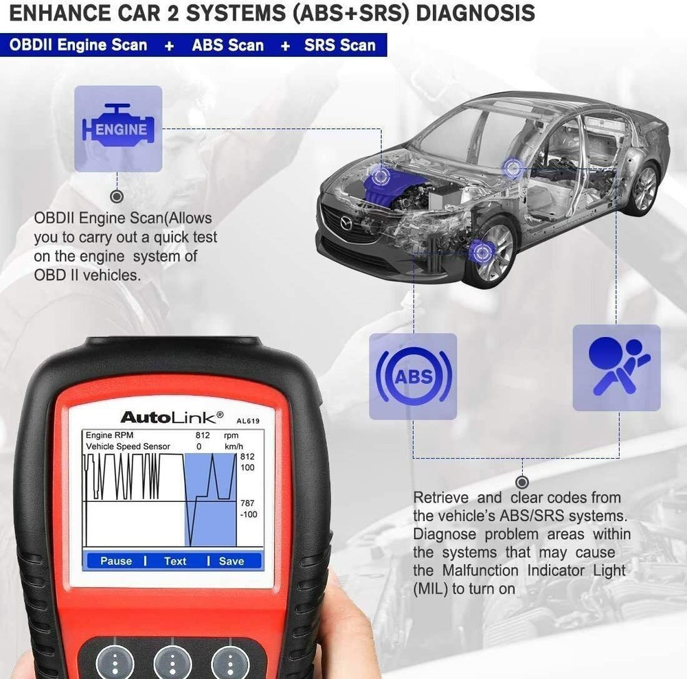 Autel AL619 OBD2 CAN ABS SRS Code Reader Scanner Auto Car Diagnostic Tool