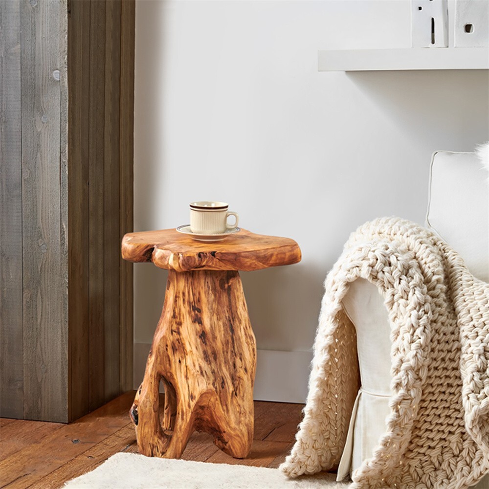 Rustic Cedar Roots Flower Stand Stool, Tree Stump Stool Side Table 19.5" H