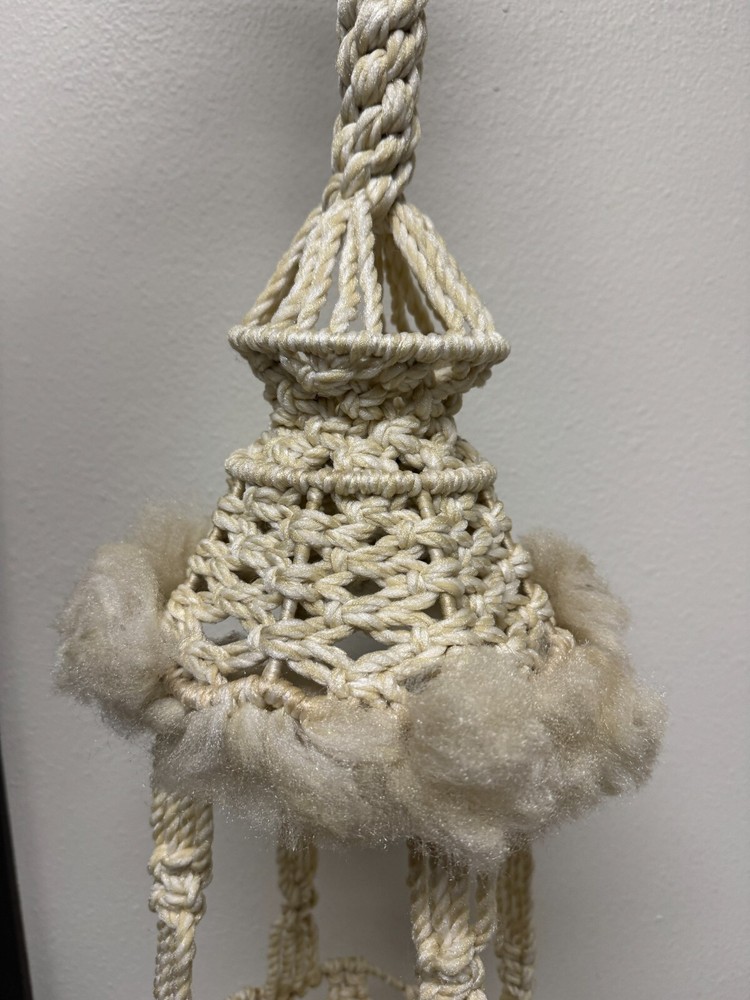 Vintage Macrame Off White Hanging Table - Classic Design - 1970 40”