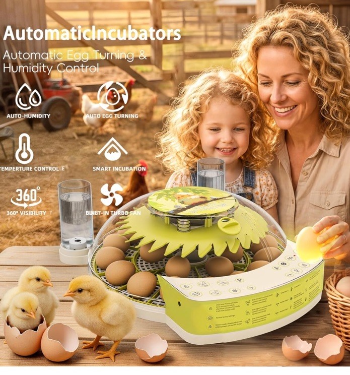 22 Egg Incubators for Hatching Eggs, 360° View with Automatic Egg Turning & Humi