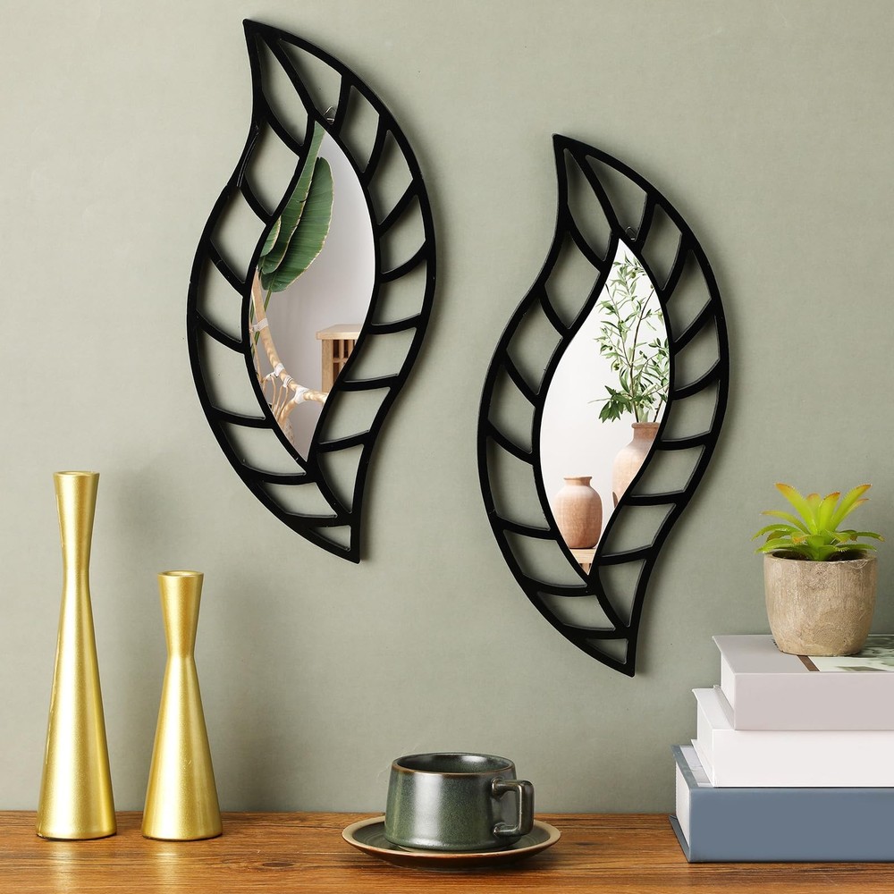 2 Pcs Decorative Mirror Wall Decor Leaf Teardrop Mirror Wall Mounted Decorati...