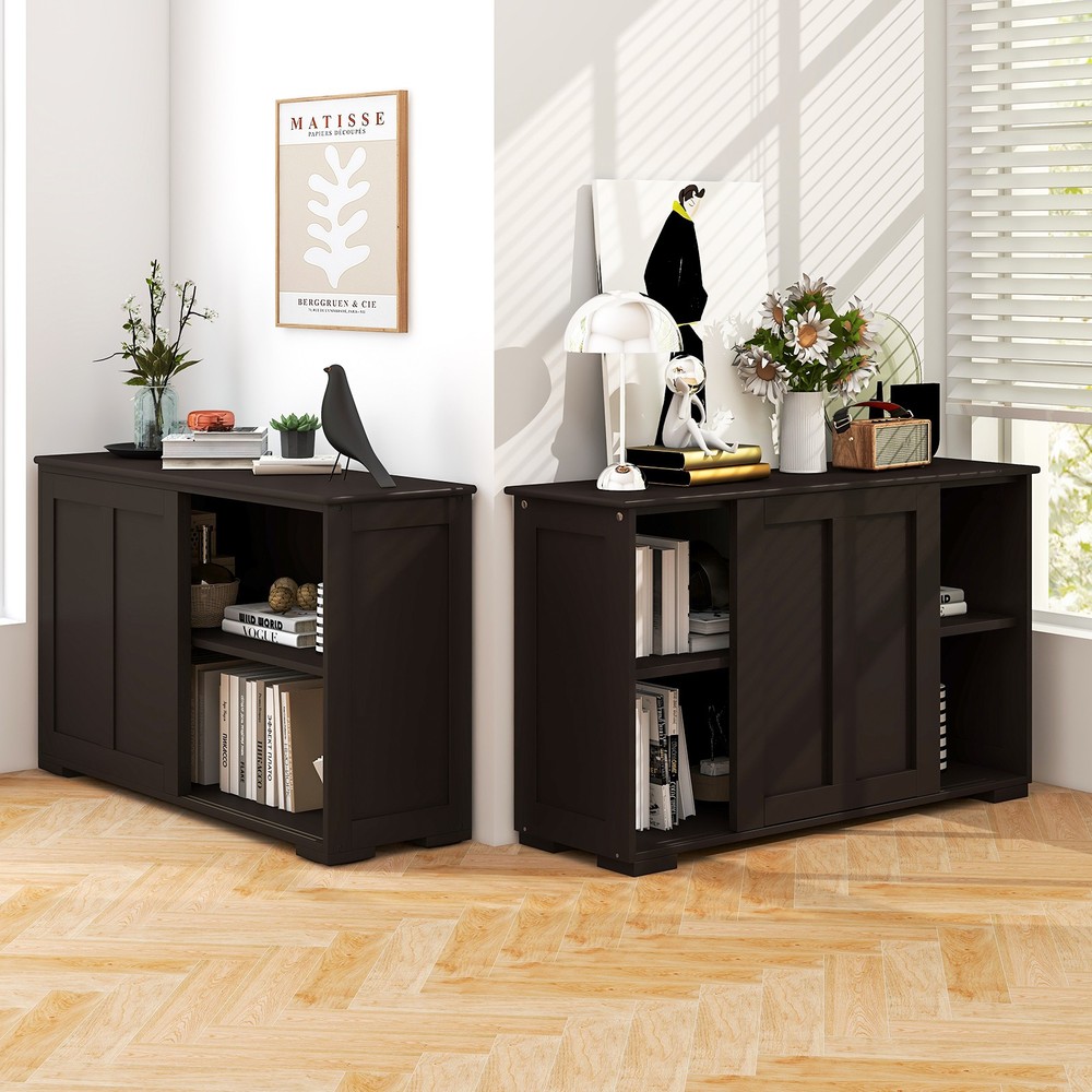2PCS Stackable Buffet Sideboard w/ Sliding Doors & Adjustable Shelf Brown