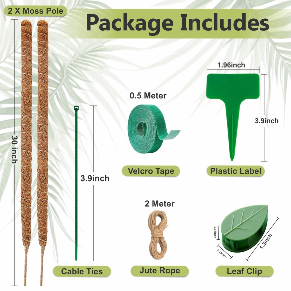 30 Inches Bendable 2 Pack Moss Pole Monstera Plant Support Stakes - Moss Pole...