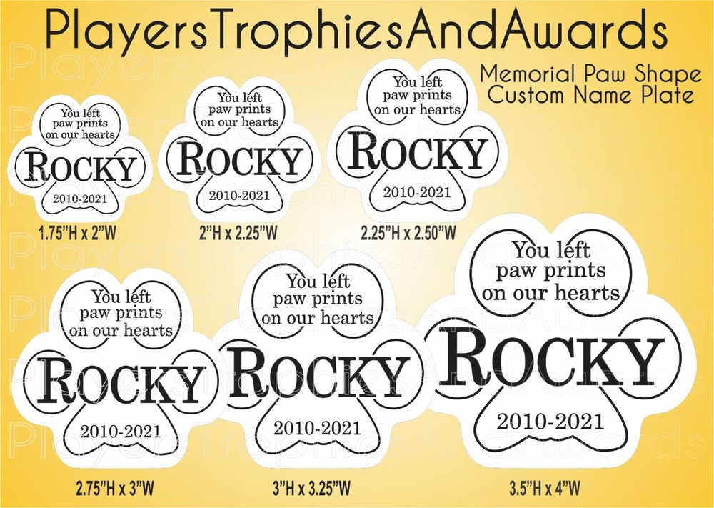 Paw Shape PET MEMORIAL name plate thin plastic CUSTOM laser ENGRAVED tag PTA