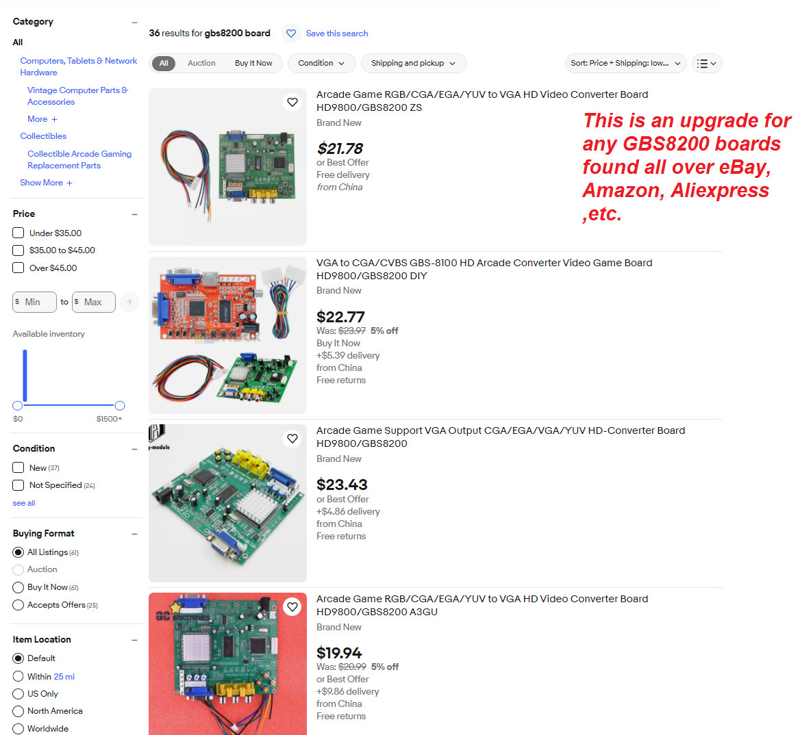 CGA - EGA Upgrade board for GBS8200 or GBS8220 Get REAL CGA EGA to VGA