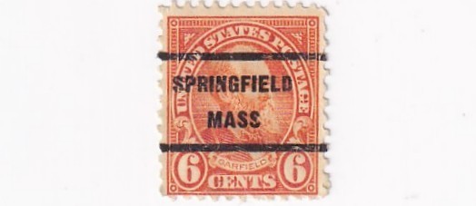 STAMPS US SCOTT 638 "Garfield" 6 CENT 1927 PRECANCEL SPRINGFIELD, MASS. - N