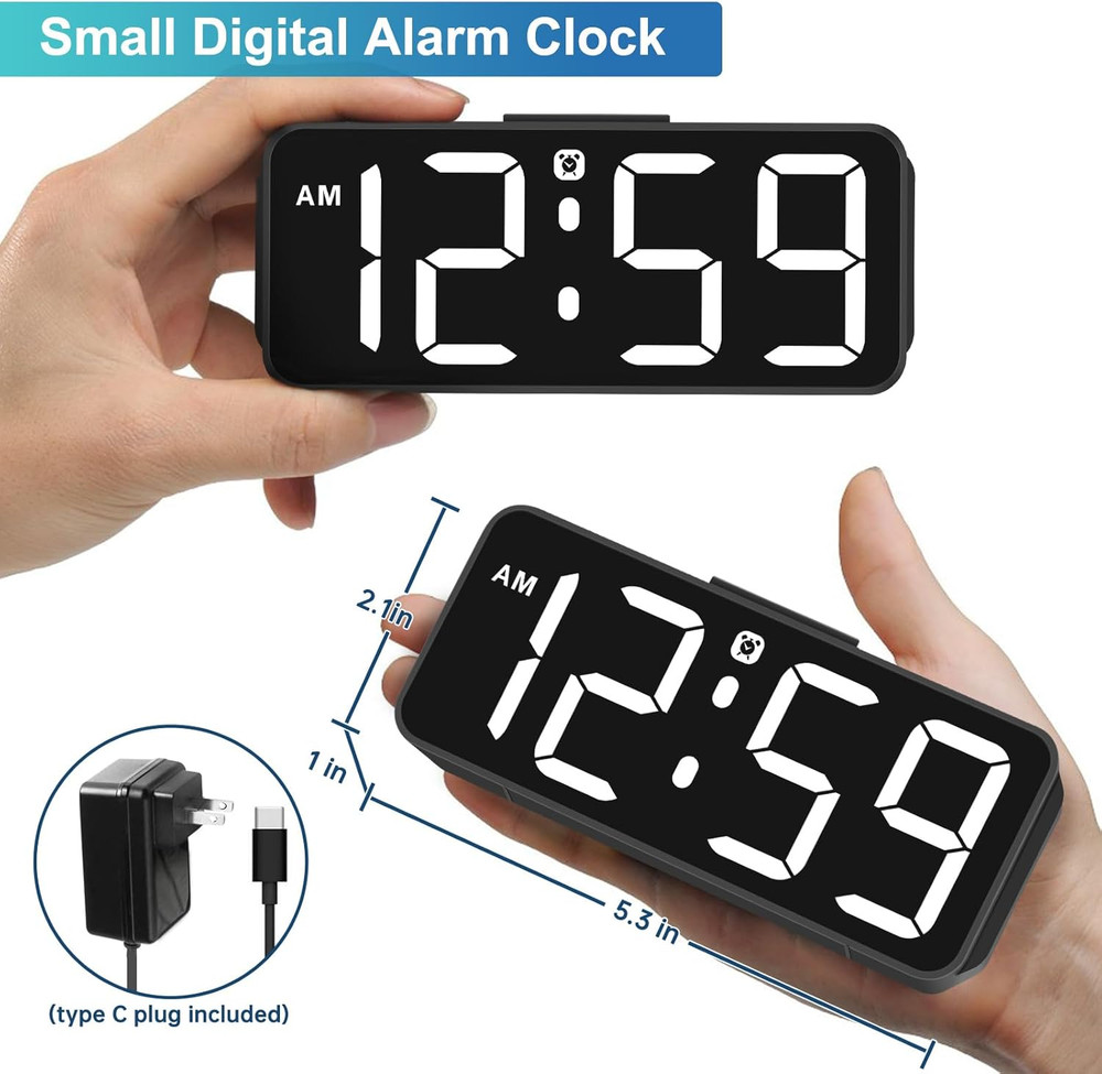 Digital Alarm Clock Plug In with Big Numbers Battery Backup White
