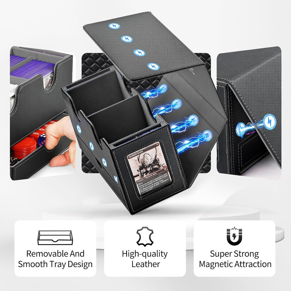 Card Deck Box for MTG, Double Storage Box with 2 Commander Display & 1 Dice Tray