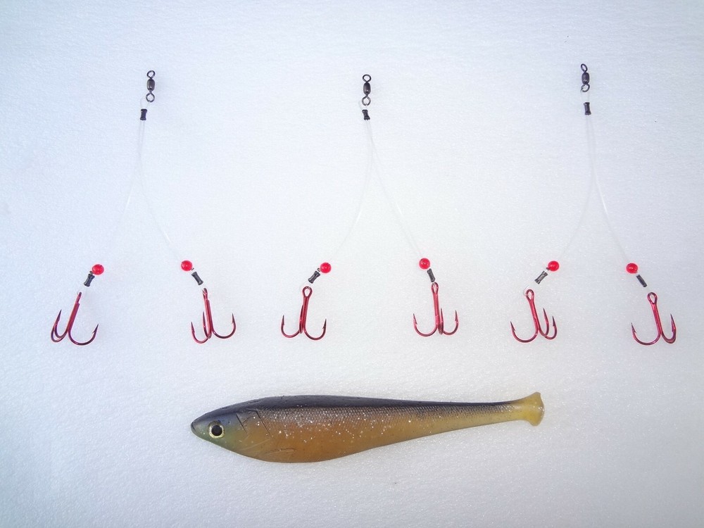(3 PACK) FLUOROCARBON - ICE FISHING QUICK STRIKE RIG - BLEEDING - SELECT SIZE