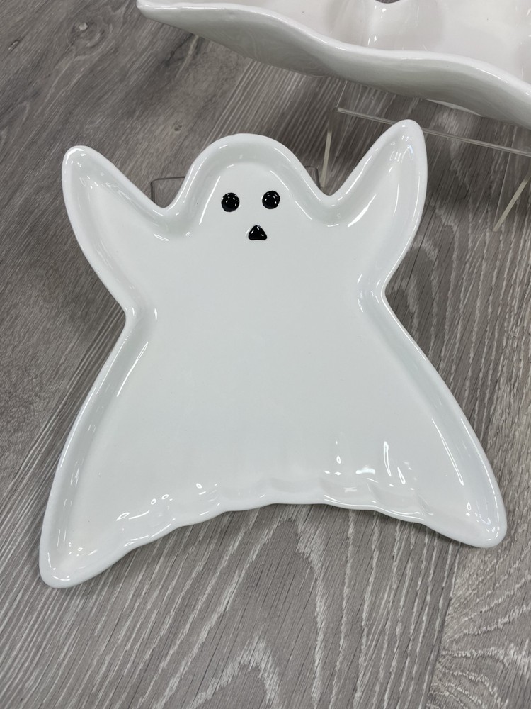 Halloween Ghost Ceramic Serving Dish and Plate Set NEW