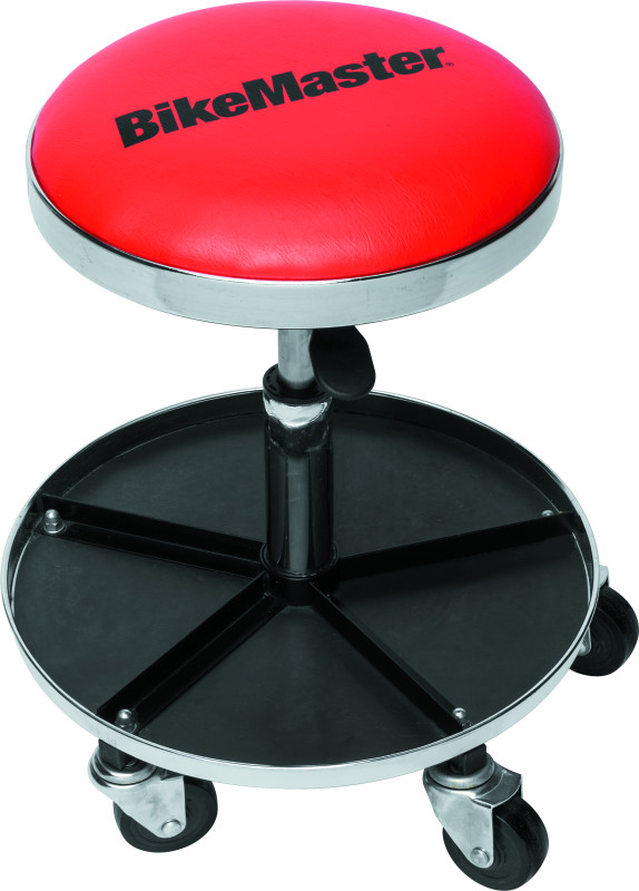 BikeMaster Ultimate Shop Stool With Tool Fits Caddy - Adjustable Height, Red