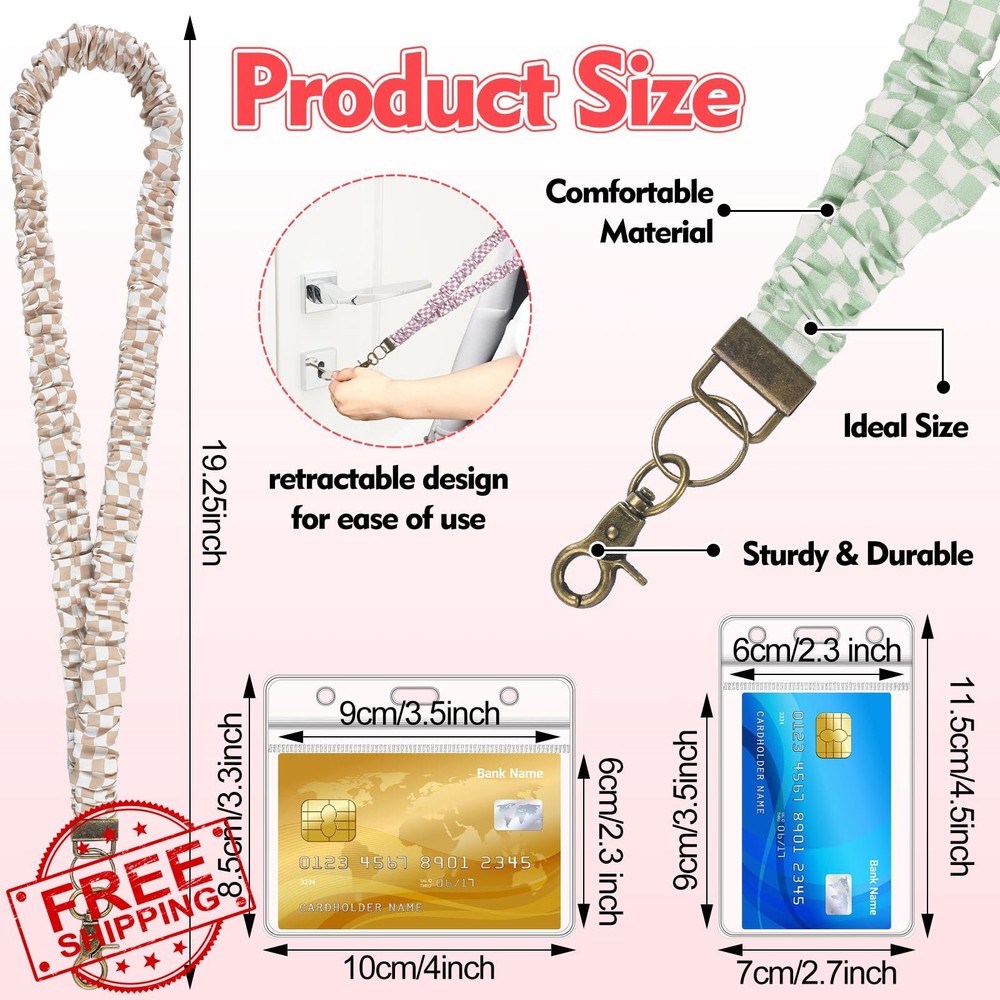 SATINIOR 4 Scrunchie Lanyards ID Holder Checkered
