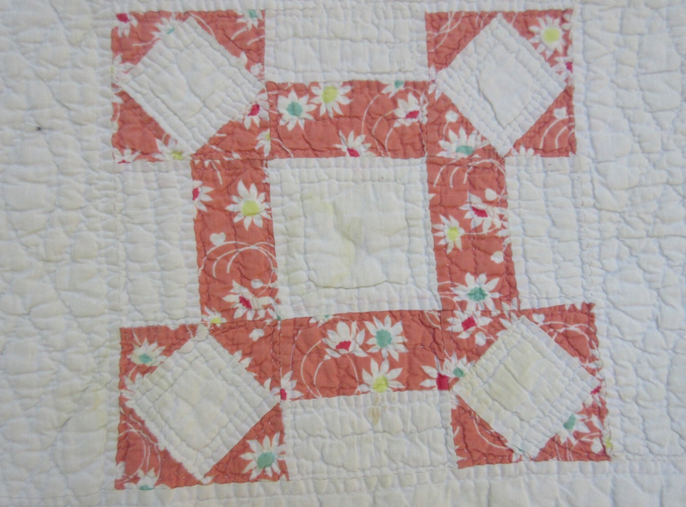 Quilted Patchwork Squares Quilt Hand Sewn 78" x 67"