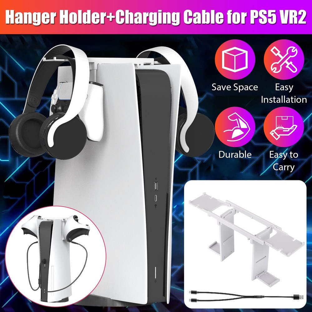 2in1 Charging Cable +Gaming Headset Holder for PS VR2 PS5 Controller Accessories