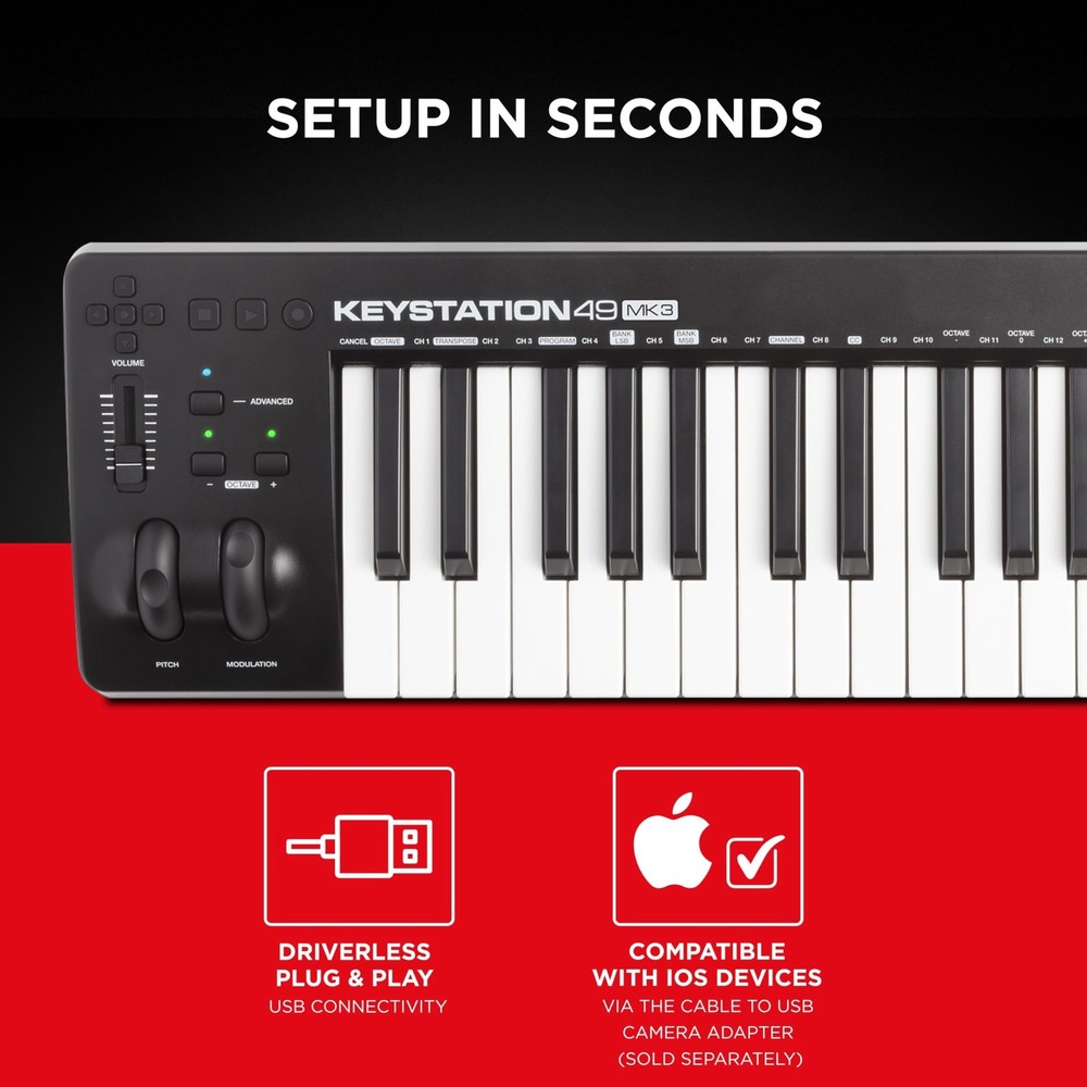 M-AUDIO Keystation 49 MK3 - Synth Action 49 Key USB MIDI Keyboard Controller ...