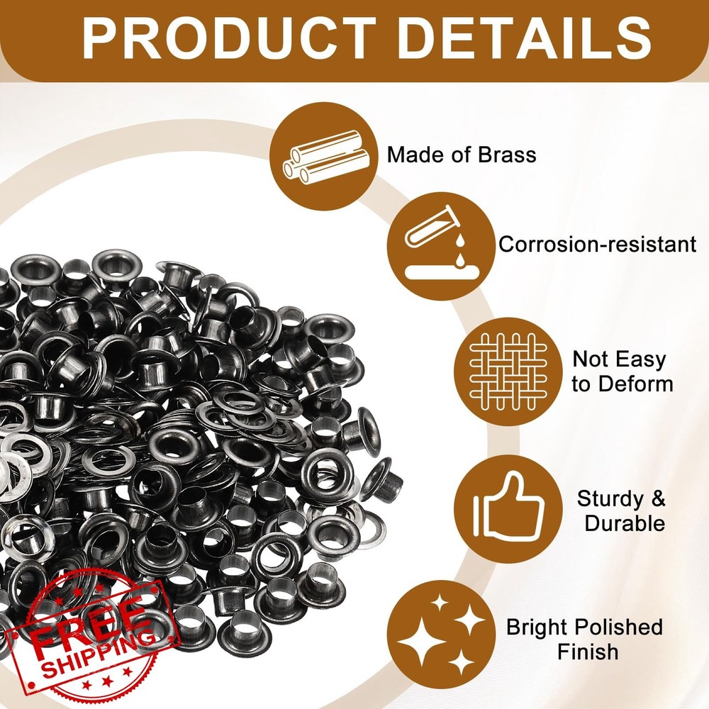 uxcell 100 Sets Black Grommets Eyelets 3.5mm Brass with Washers
