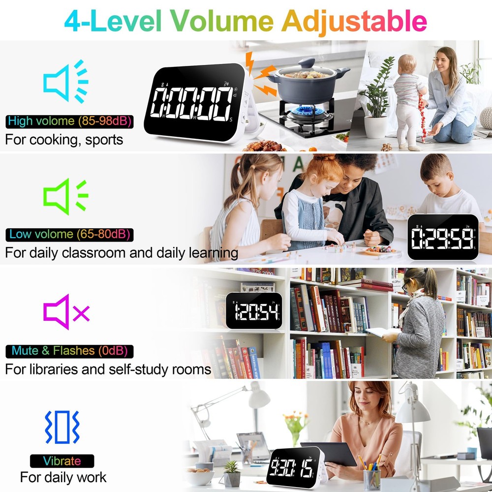 Kitchen Digital Timer, Rechargeable Magnetic Count Down Up Timer, Vibration M...