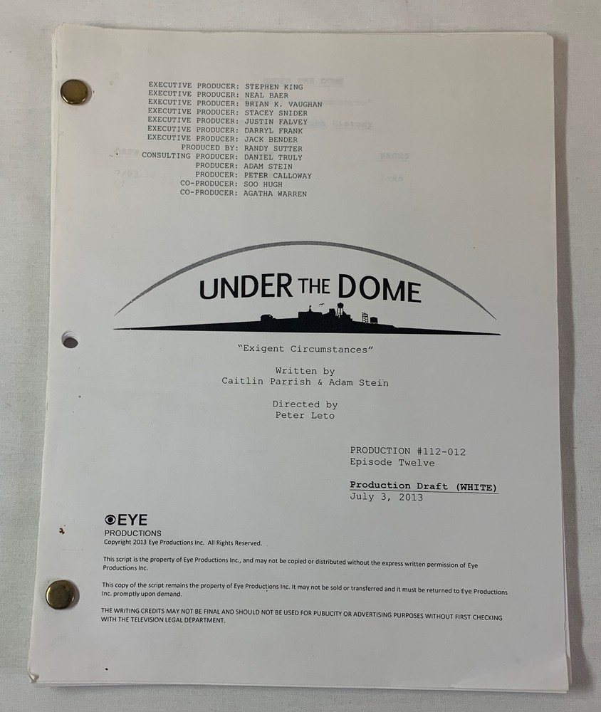 UNDER THE DOME tv show set used script ~ EPISODE 112 white production draft