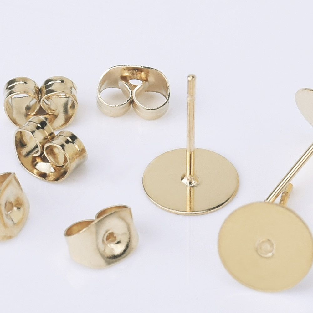 Stainless Steel Bezel Earring Studs Flat Pad Earring Posts with Ear Nut 50pcs