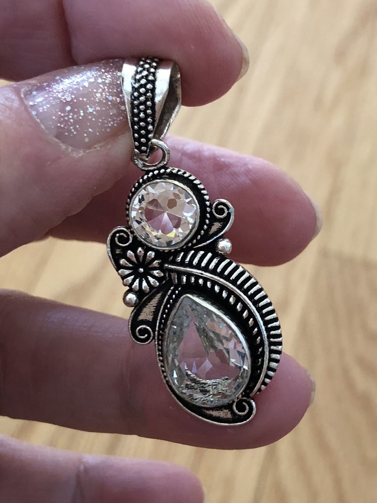 Clear Crystal Flower Leaf  2” Pendant