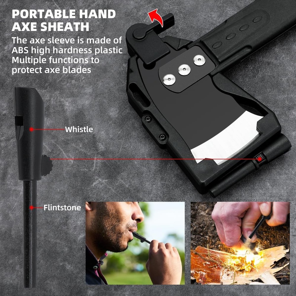 Multifunctional Hammer Head Axe Survival Tactical Tool - Folding Saw, Flintstone