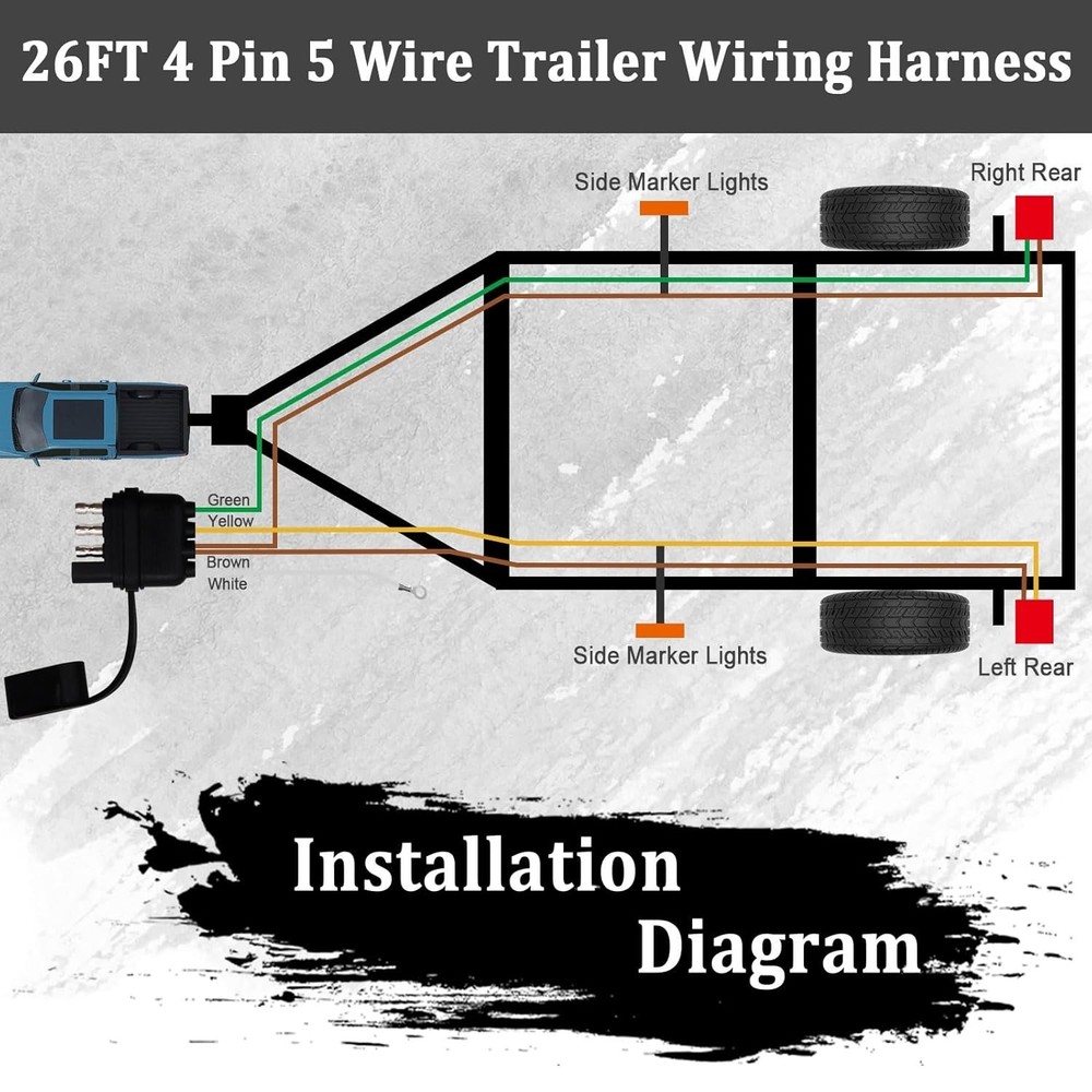26FT 4-Way Flat Trailer Connector Kit for RVs and Multi-Purpose Trailers