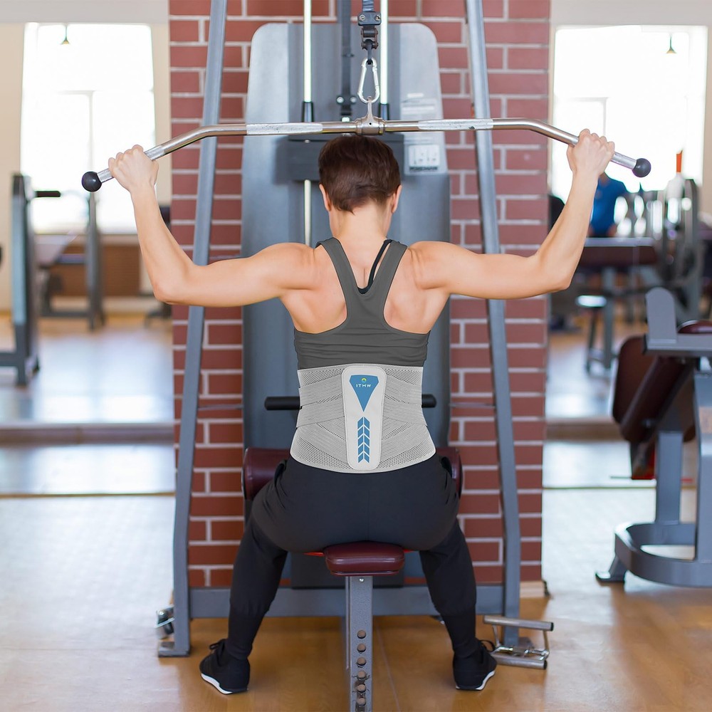 ITHW Adjustable 26° Ergonomic 3D Back Brace for Lower Pain Medium, Gray