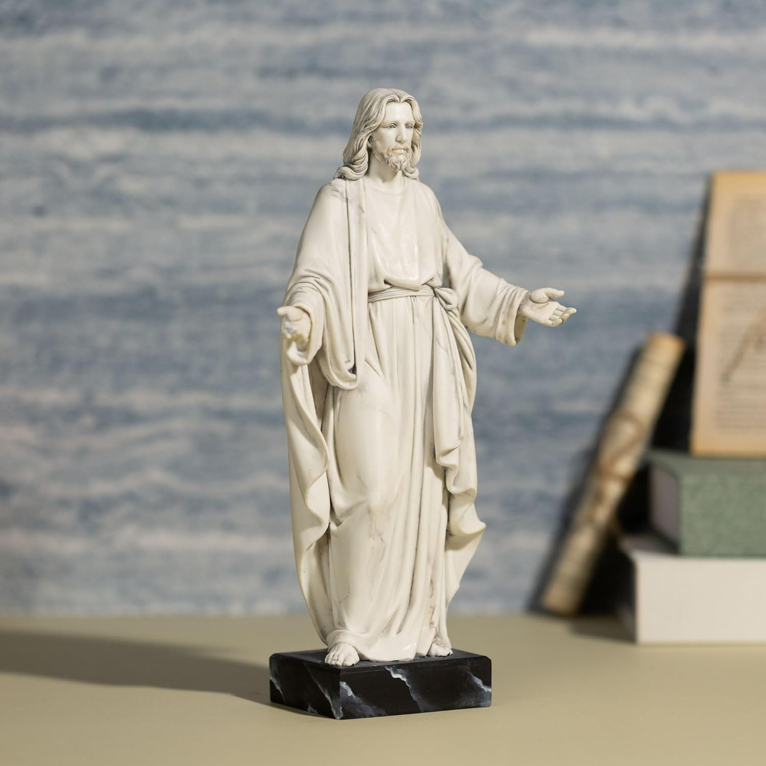 12” Jesus Statue Marble Effect Open Arms Christian Home Décor Resin Figure