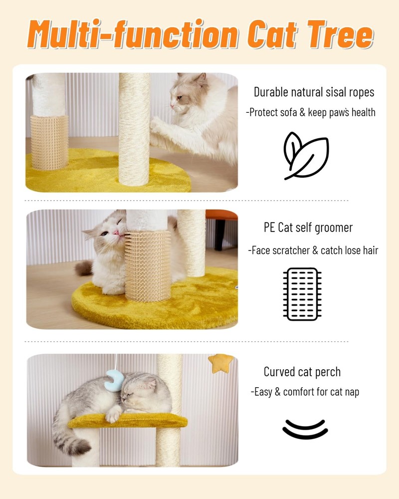 Multi-Level Cat Tree with Scratching Posts, Perch, Cushions, and Toys - 31.5in