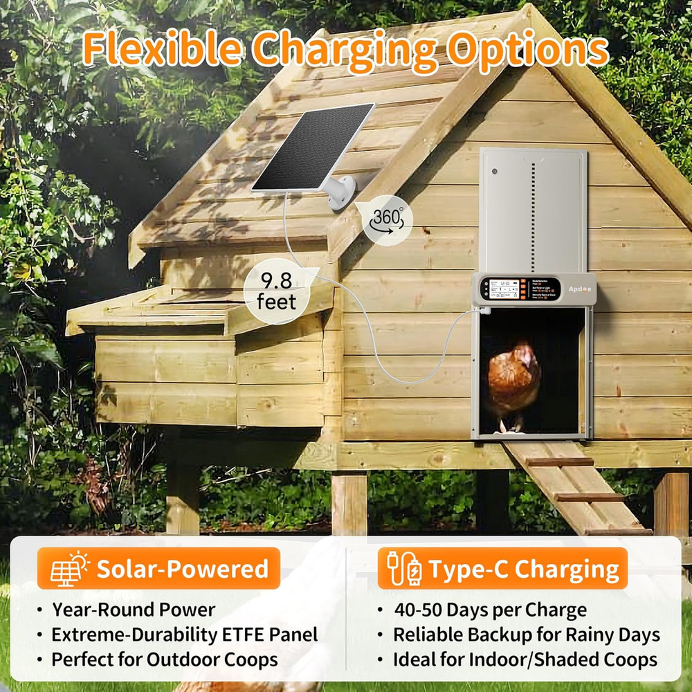 Automatic Chicken Coop Door Solar Powered with Timer, Light Sensor, Remote Contr