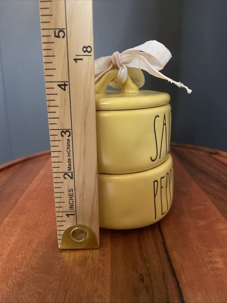 RAE DUNN Ceramic Salt & Pepper Stacking Cellar Set Yellow With Tag On