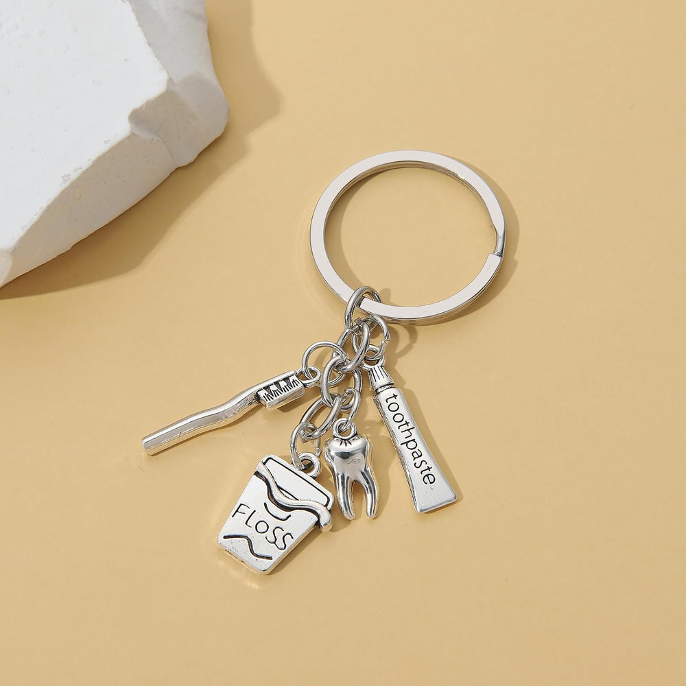 20PCS Toothbrush Toothpaste Keychain Tooth Shape Keyring Dentist Keychain