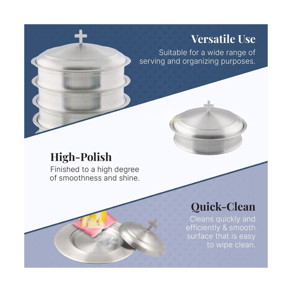 Communion Ware 2 Holy Wine Serving Trays with A Lid & 1 Stacking Bread Plate ...