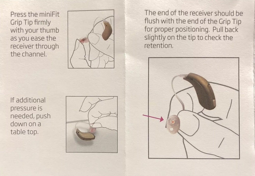 5 miniFit Grip Tips For Oticon Receivers. Size Small Vented. Left Ear.