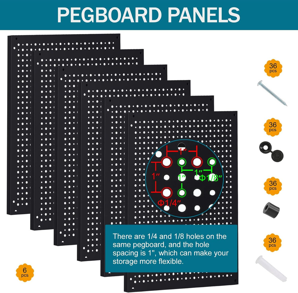 Metal Pegboard Kit with Accessories - Wall Organizer Tool Storage System